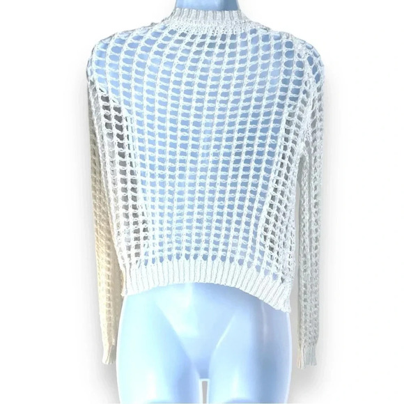 Open Knit Ivory Cardigan Sweater, Button-Up, Lightweight – Estimated Medium - Picture 7 of 8